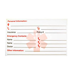 Emergency Info Cards pack of 5