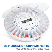 Load image into Gallery viewer, Med-E-Lert Medication Dispenser with Automatic Lock Box 28 Sealed Pill Compartments (Clear Lid)
