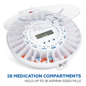 Med-E-Lert Medication Dispenser with Automatic Lock Box 28 Sealed Pill Compartments (Clear Lid)